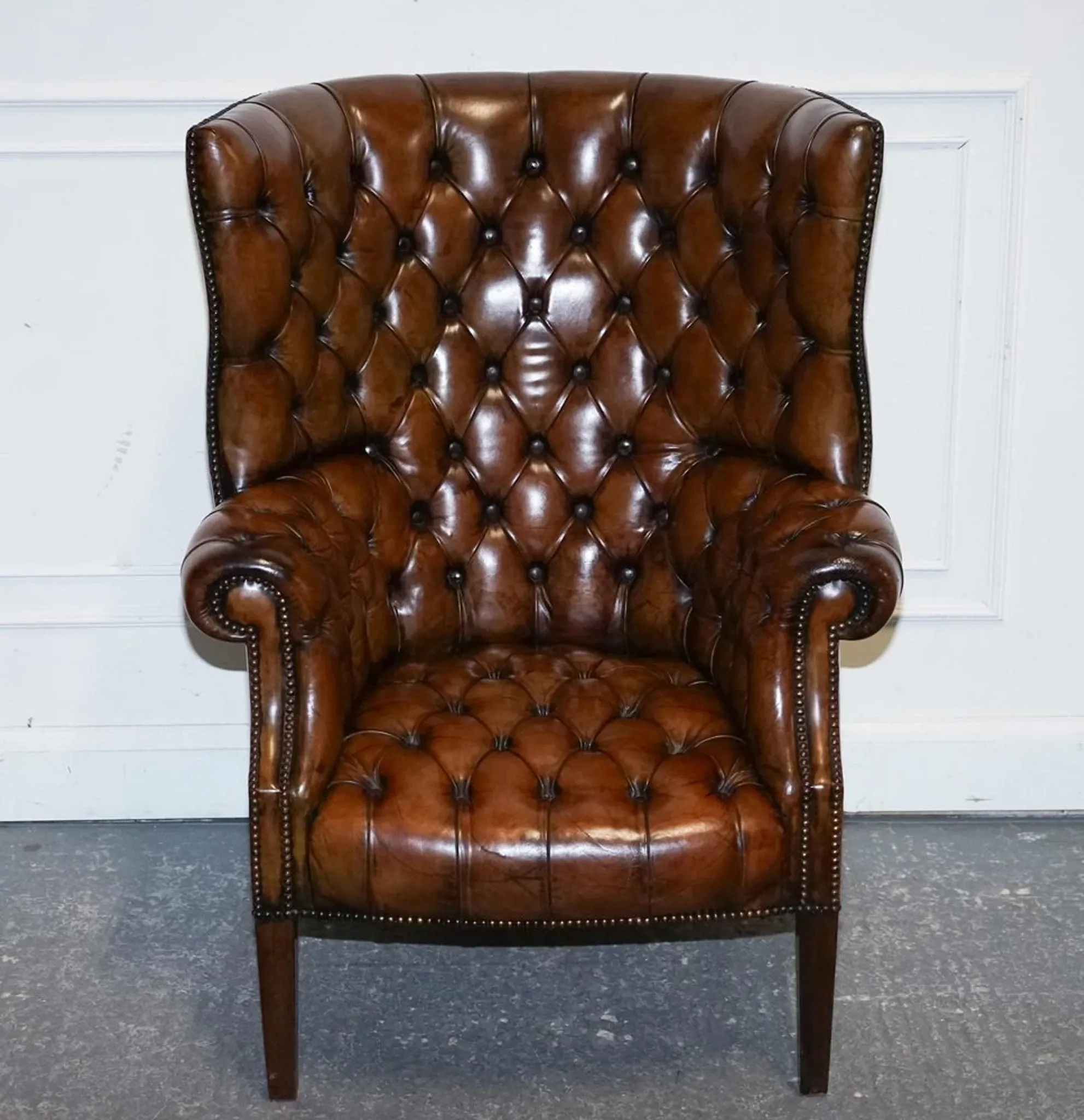 Chesterfield Porter Wingback Chair in Hand-Dyed Leather
