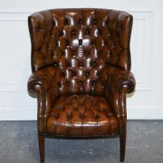 Chesterfield Porter Wingback Chair in Hand-Dyed Leather