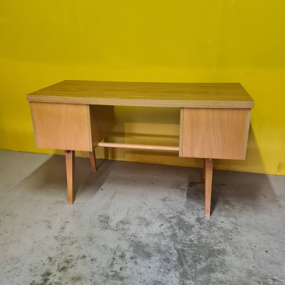 Vintage French Beech veneered Desk From the 1960s.