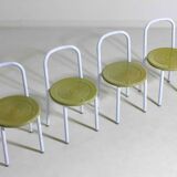 Set of four Italian postmodern metal chairs with sculpted seats, 1980s