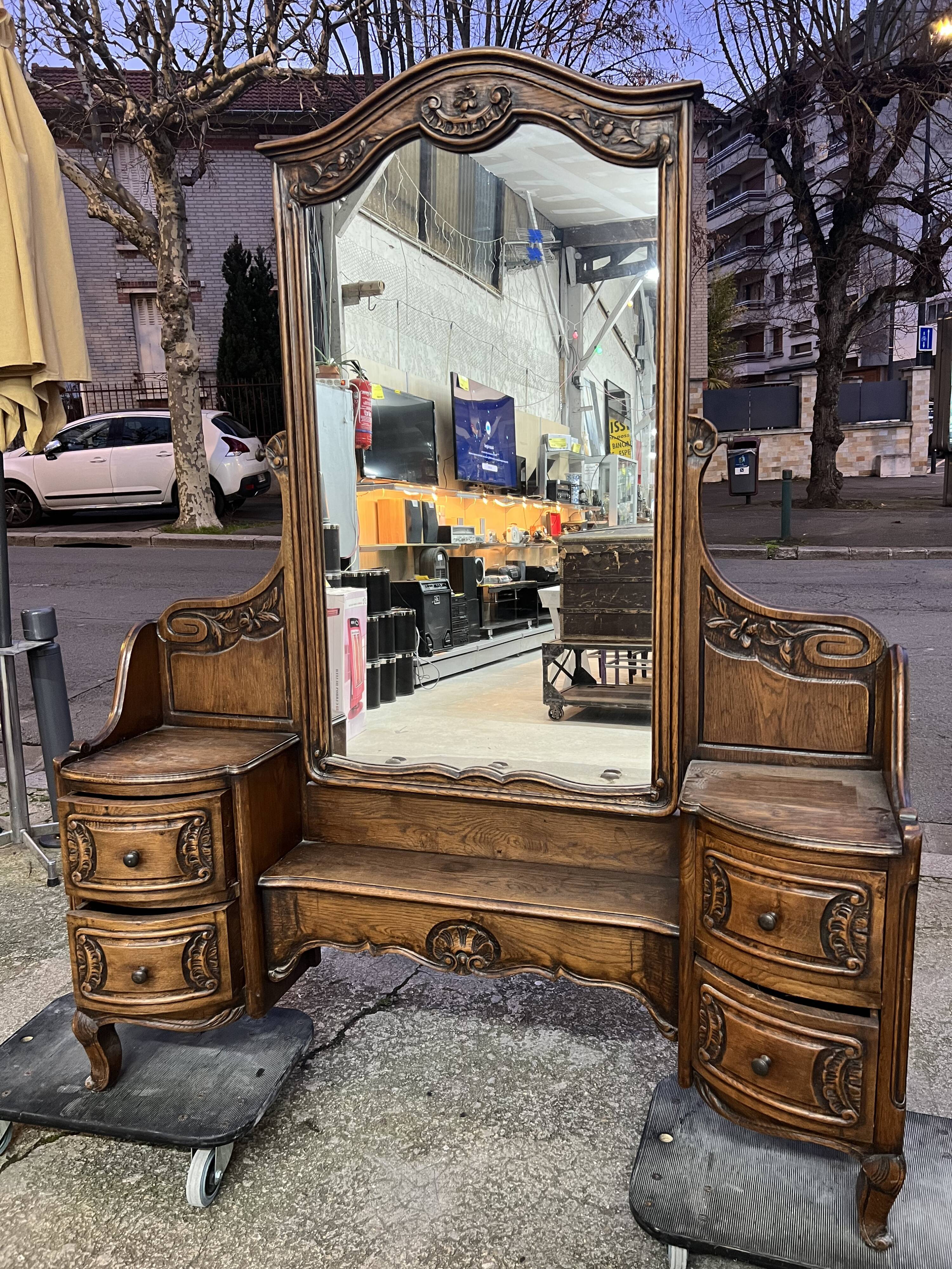 Old psyche dressing table in solid oak