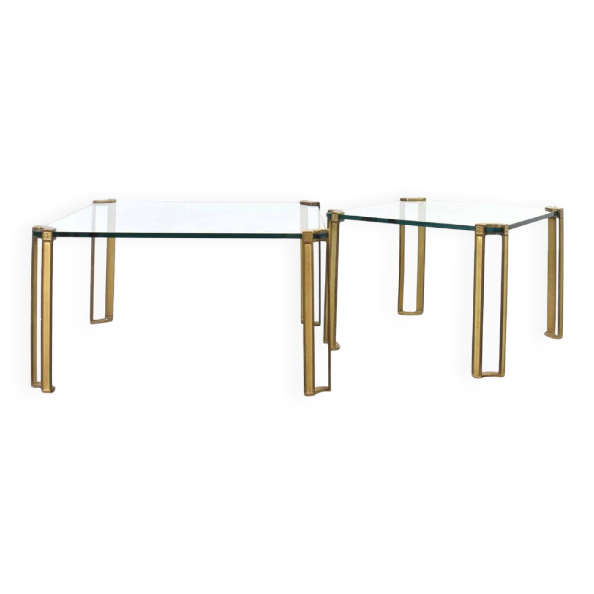 Tables basses Hollywood Regency en laiton et verre par Peter Ghyczy, années 1970, ensemble