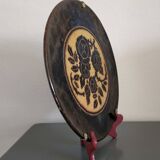 Plat Dauphinois vintage en terre cuite vernissée décor roses