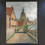Tableau ancien la rue du village
