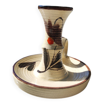 Pied de lampe en céramique signé Saint Clément France Forme de bougeoir Vintage Peint à la main