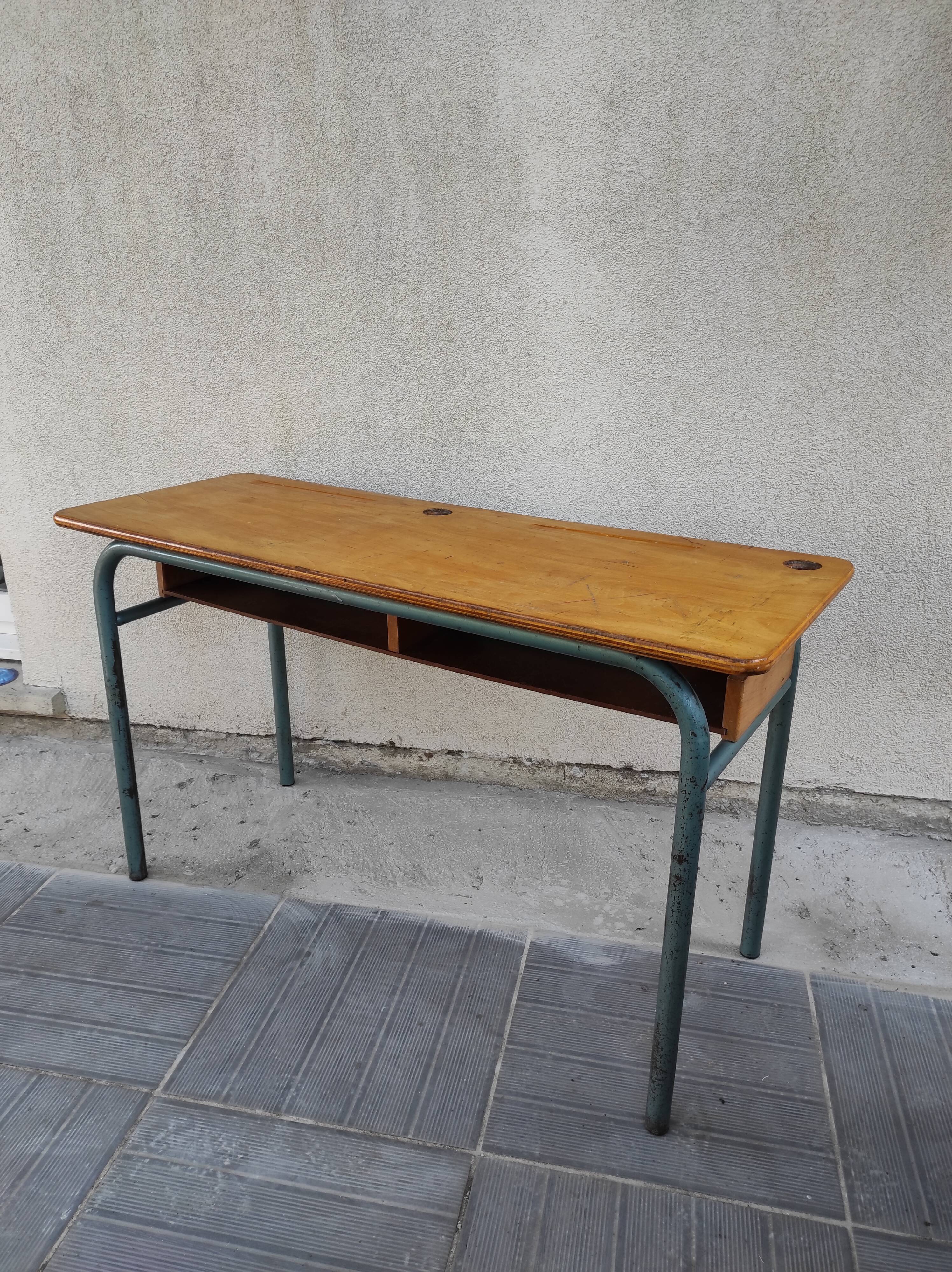 Hitler style 1960 double school desk with locker