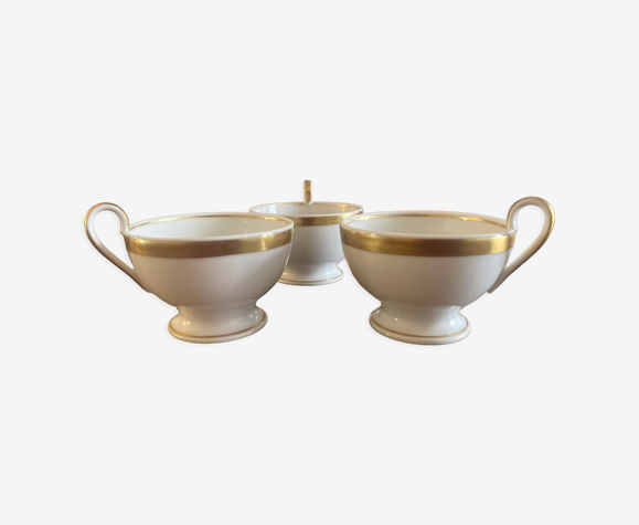 Trois tasses thé café blanc et or porcelaine de Paris Empire 19e siècle