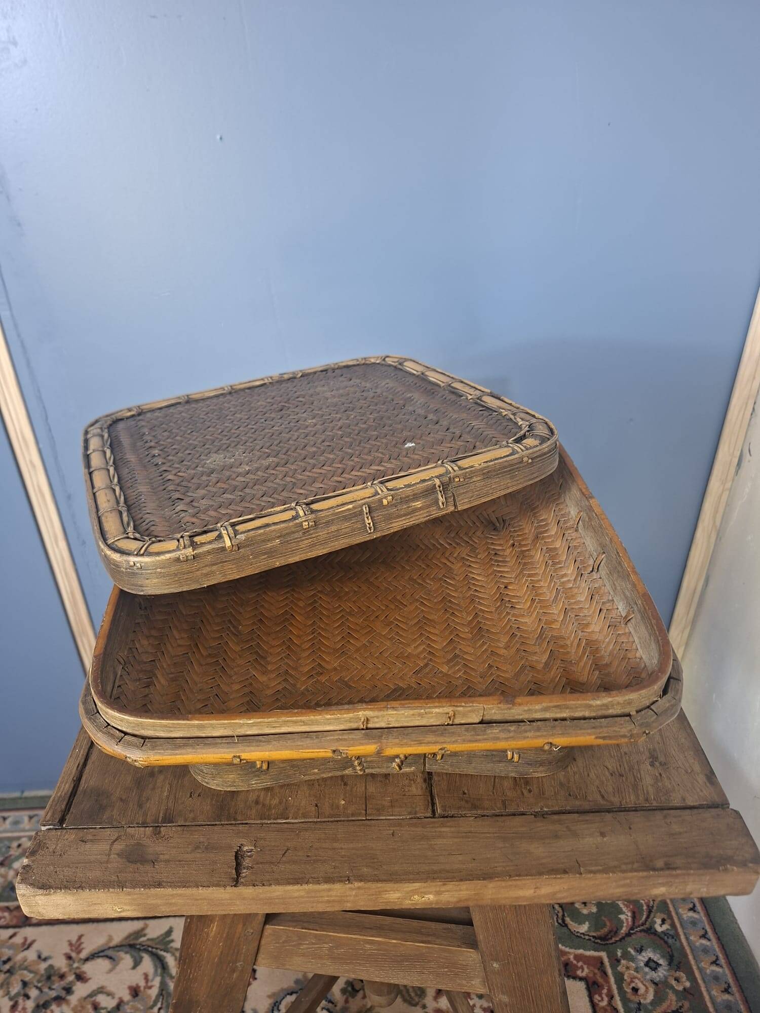 Antique Chinese woven bamboo basket with lid — 19th/20th century