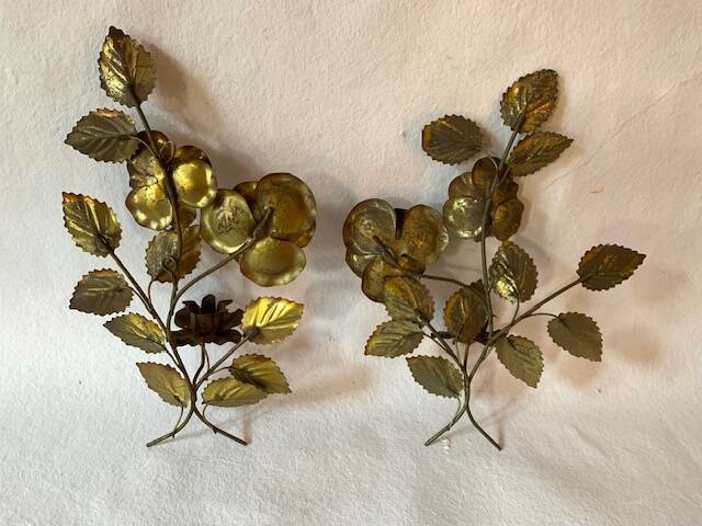 Pair of old wall lights, gold metal, 1950s