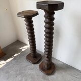Paire de piédestal colonnes vis de pressage chêne 1900