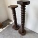 Pair of pedestal columns with oak pressing screws, 1900