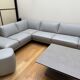 Roche bobois evidence corner sofa medium grey and 3 poufs