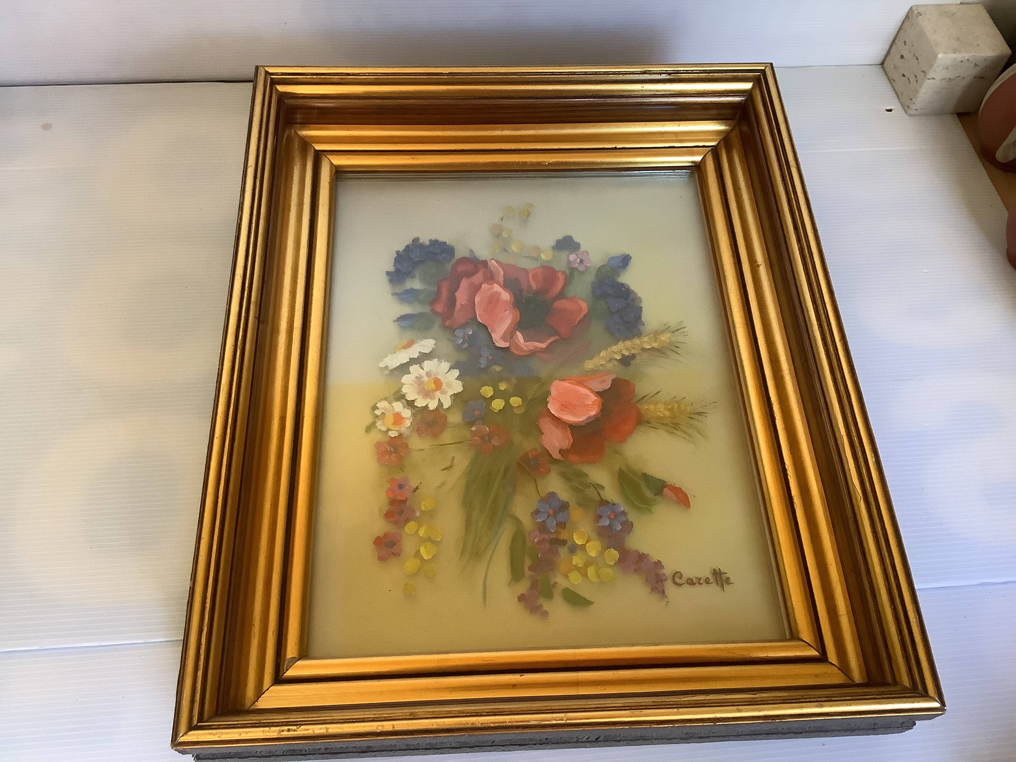 Old painting bouquet of flowers signed