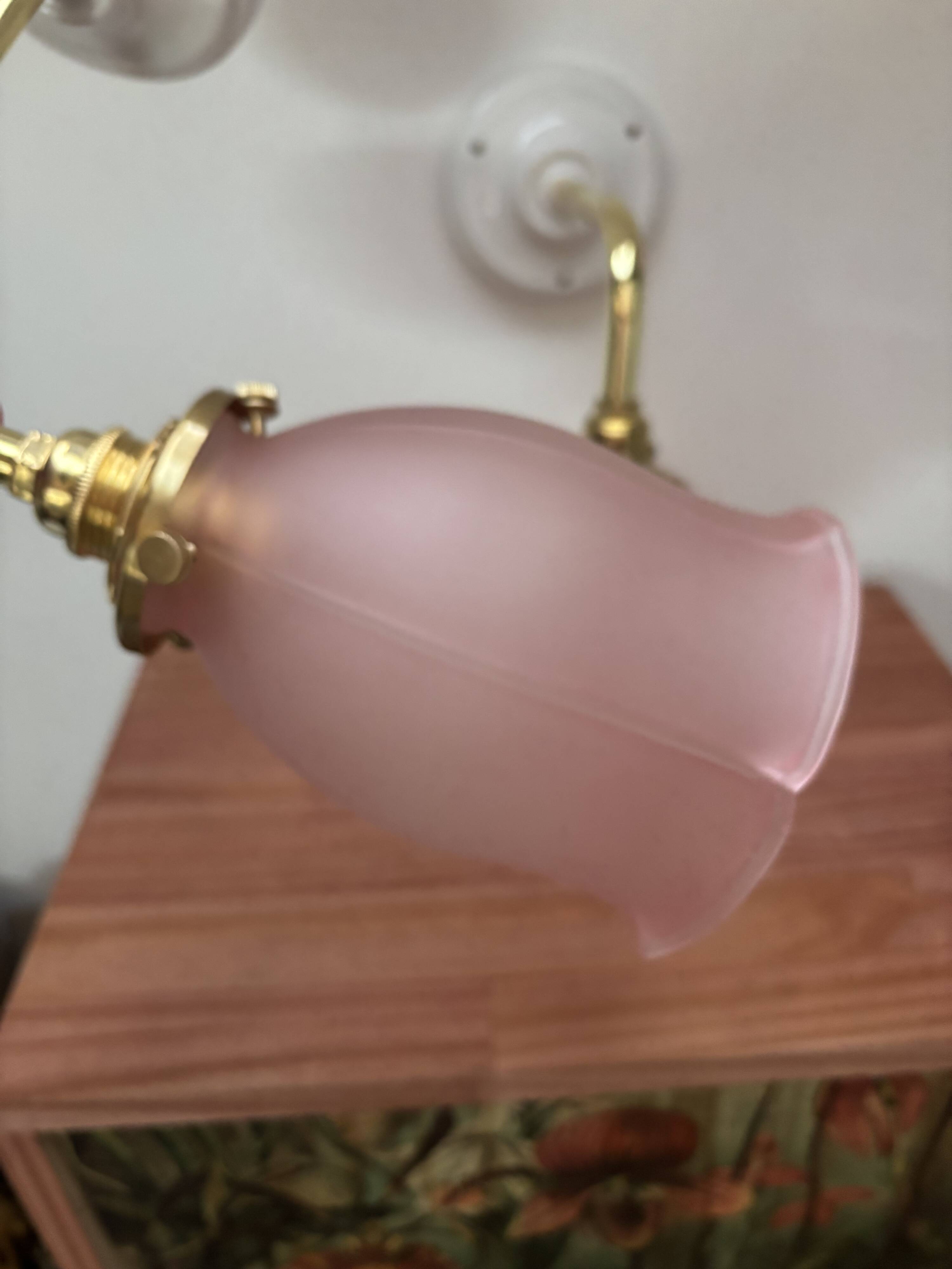 Pair of pink tulip wall sconces