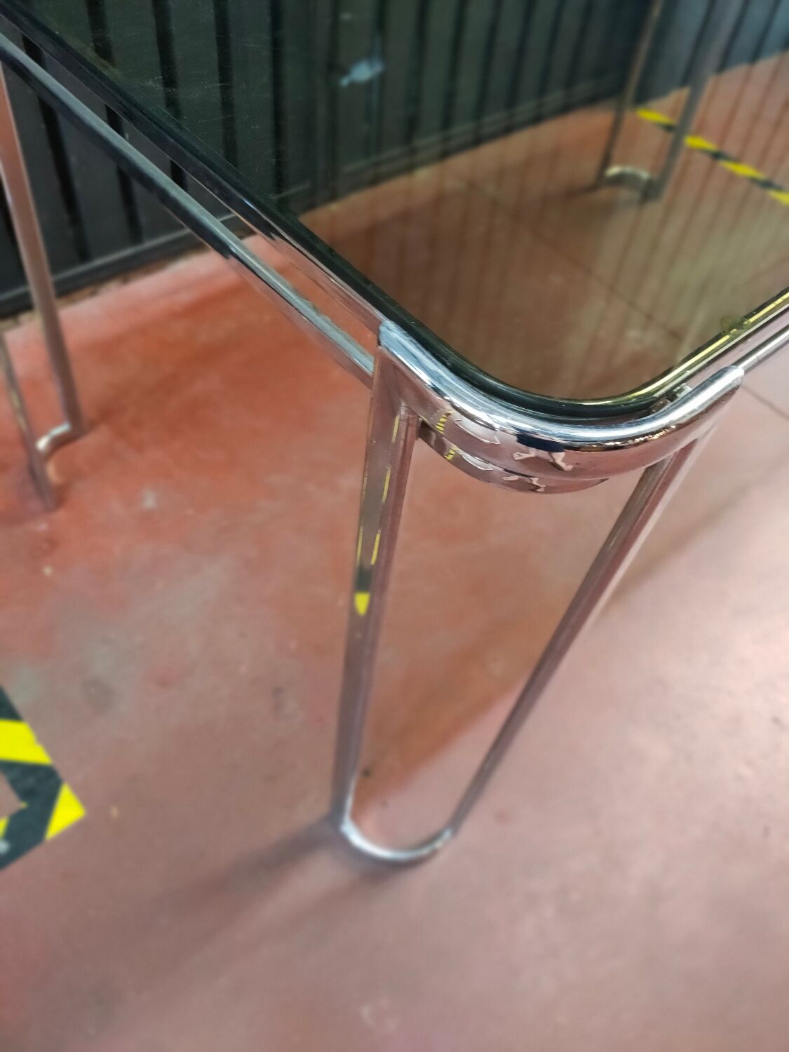 Vintage Italian table with tubular frame and smoked glass, 1970