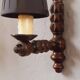 Pair of 60s Brutalist wall lights in varnished wood