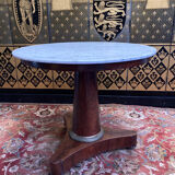 Mahogany pedestal table with marble top veneer