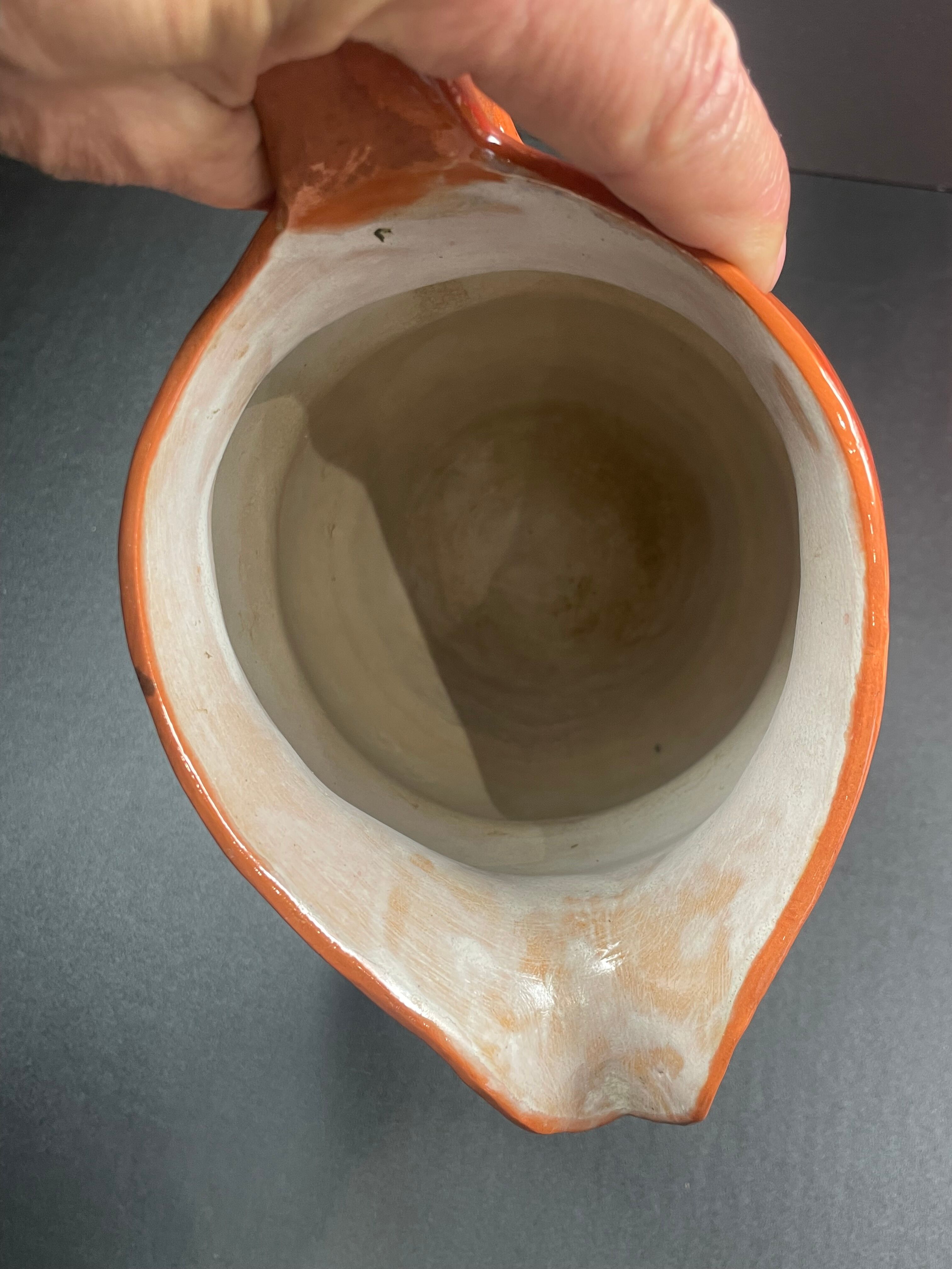 Unusual Pitcher Ceramic in stoneware or glazed earth Signed EL