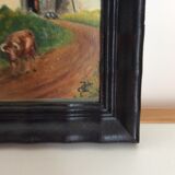 Tableau ancien paysage de campagne