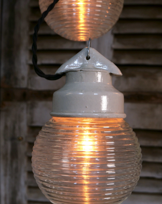 Industrial lamp in glass and metal