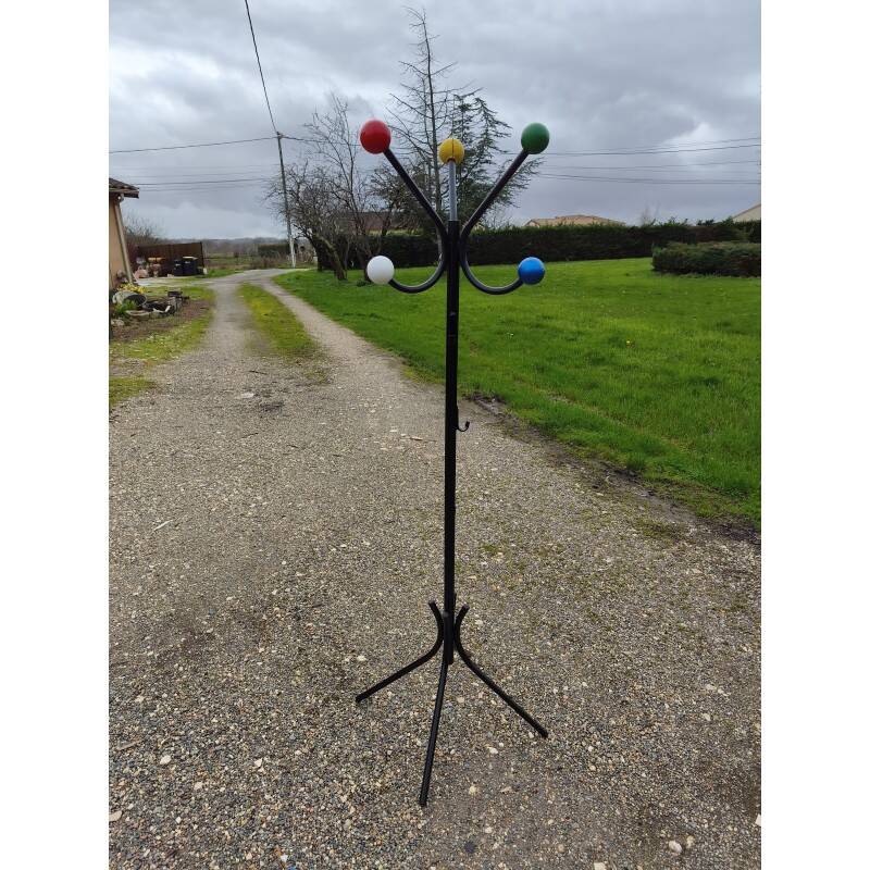 Vintage coat rack, metal and wooden balls.