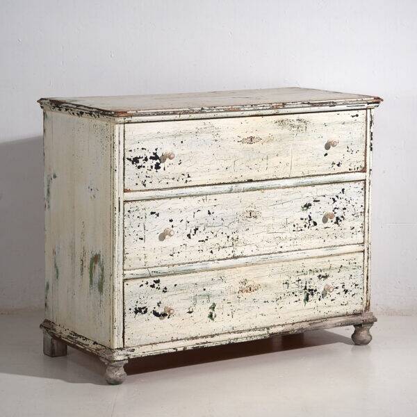 Large antique chest of drawers with white patina (circa 1920) #42