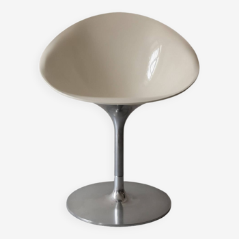 Ero swivel armchair in metal and white shell, p. starck design for kartell