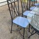 Glass and iron table with two side tables and 8 chairs
