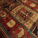 Red & Mustard Vintage Lankaran Geometric Wool Runner Rug 304 x 115 cm
