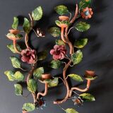 Pair of painted sheet metal flower sconces, Italian, 1960