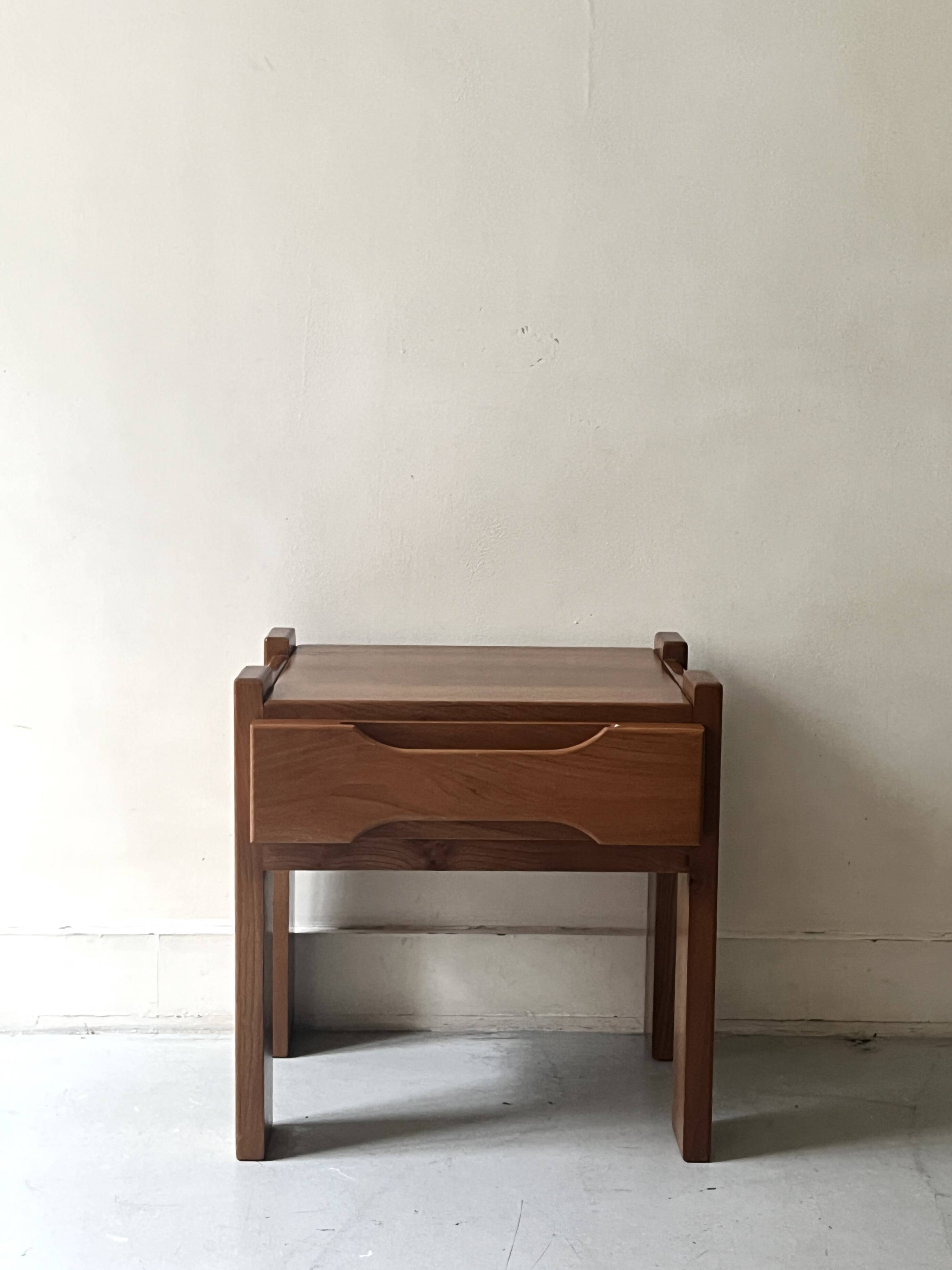 Elm wood side table / bedside table, Maison Regain 1960