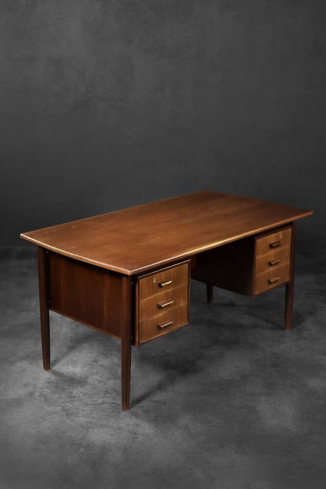 Mid-Century Danish Scandinavian Modern Teak Bilateral Desk with Drawers, 1960s