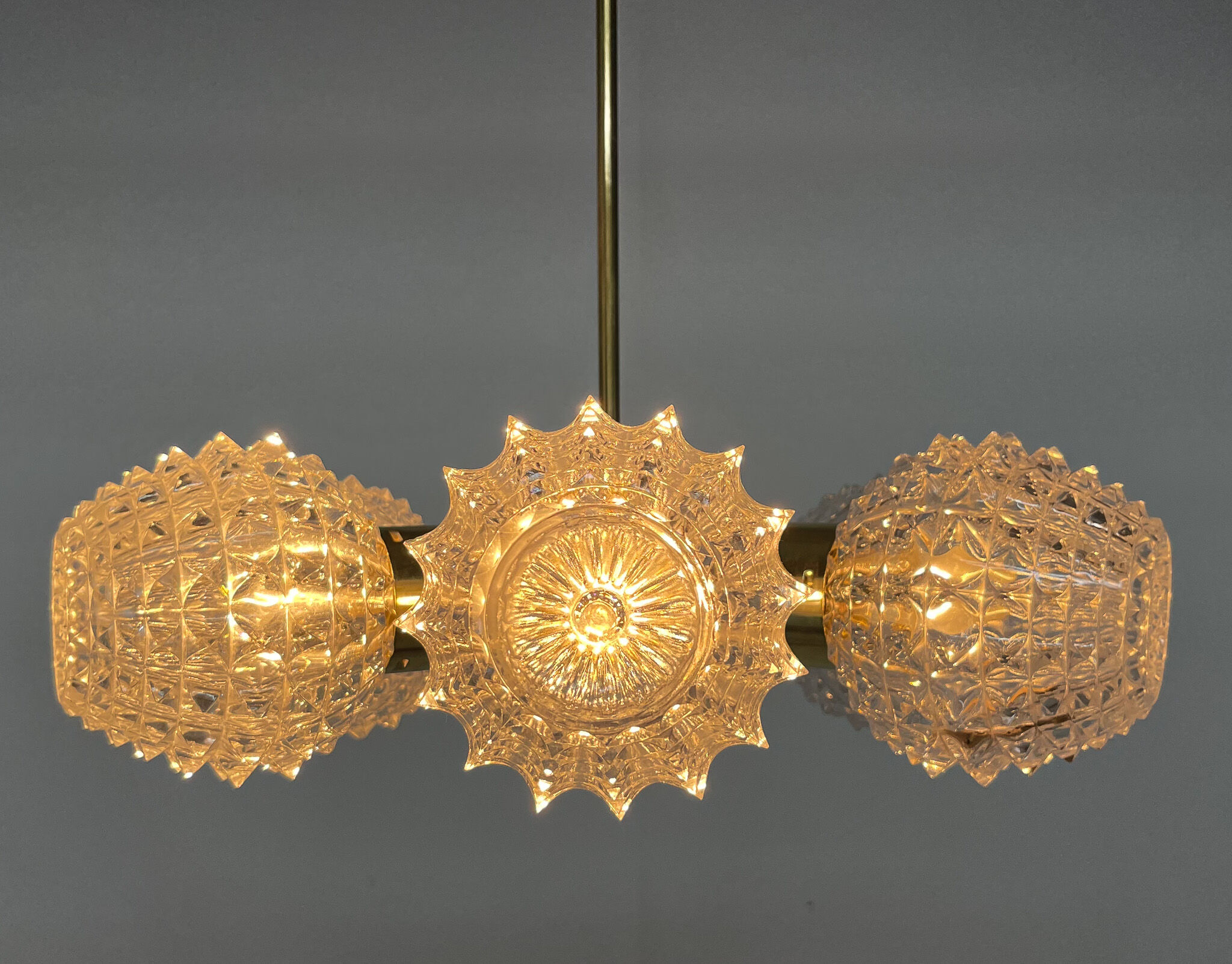1960's brass & glass chandelier by kamenicky senov, 2 pieces available