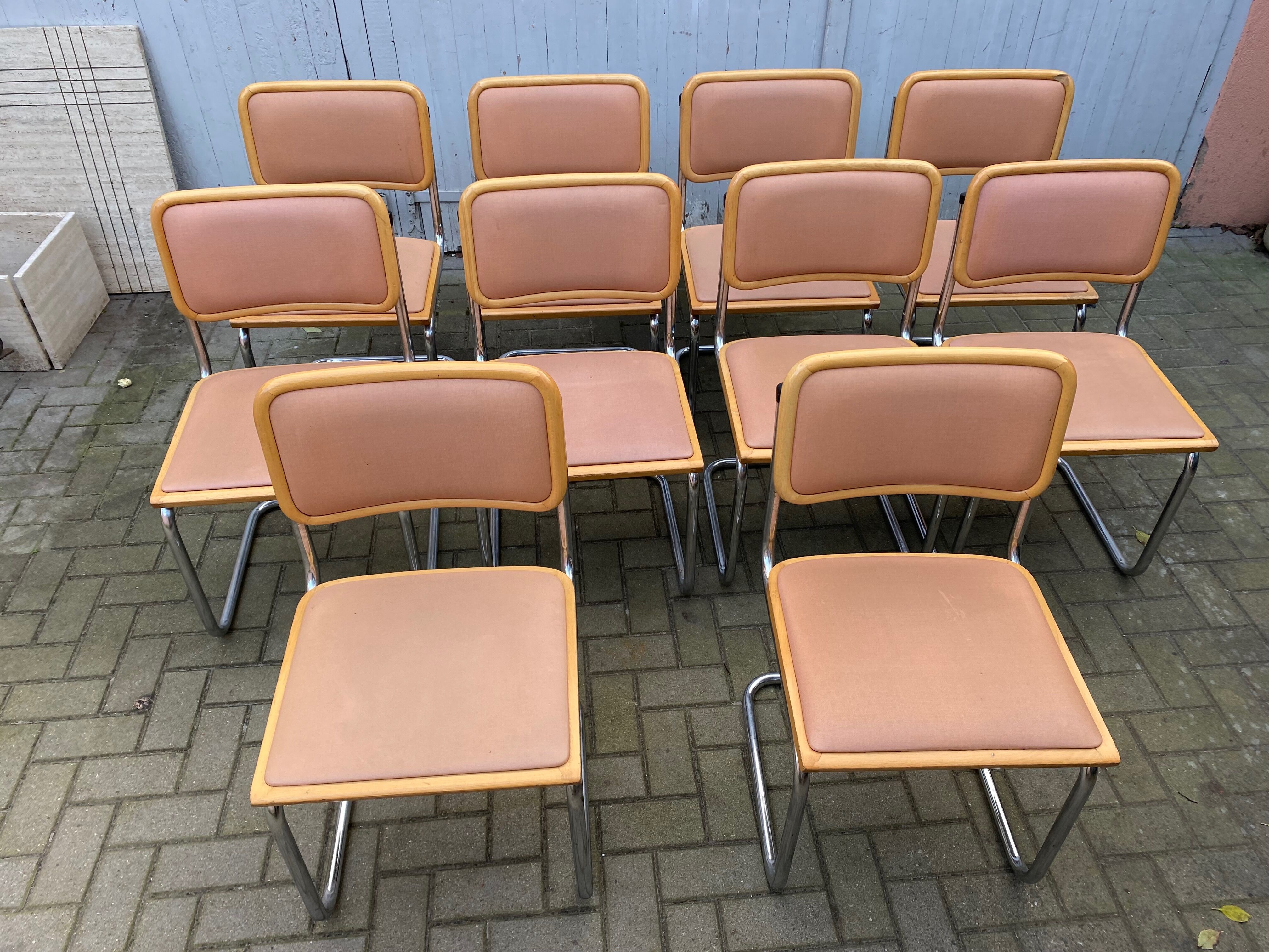 Set of 10 vintage chairs Marcel Breuer cesca b32 wood and skaï 1960