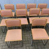 Set of 10 vintage chairs Marcel Breuer cesca b32 wood and skaï 1960