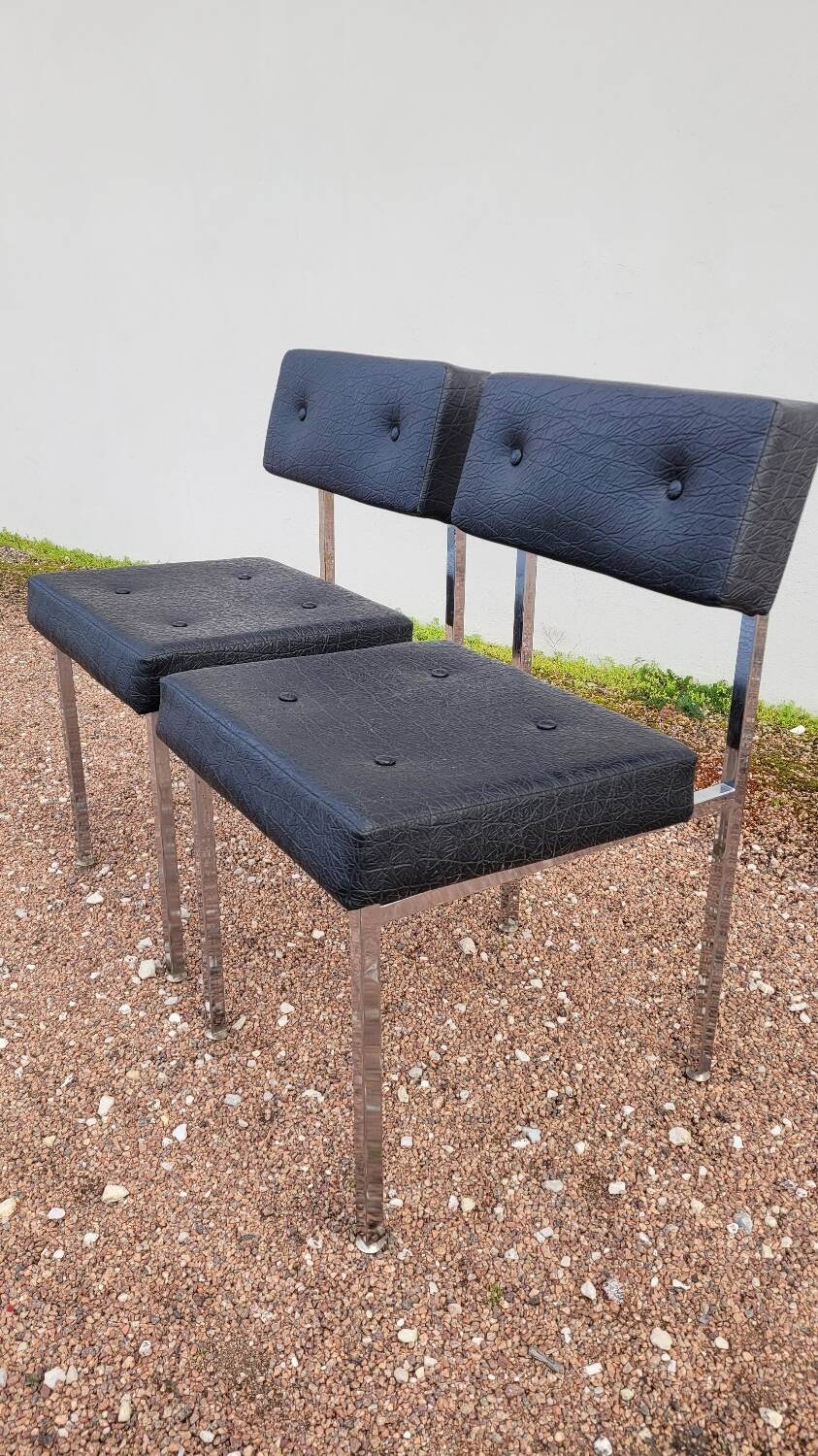 Pair of chromed design skai chairs - 1950s