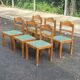 Set of 6 vintage solid wood chairs — Green fabric seats