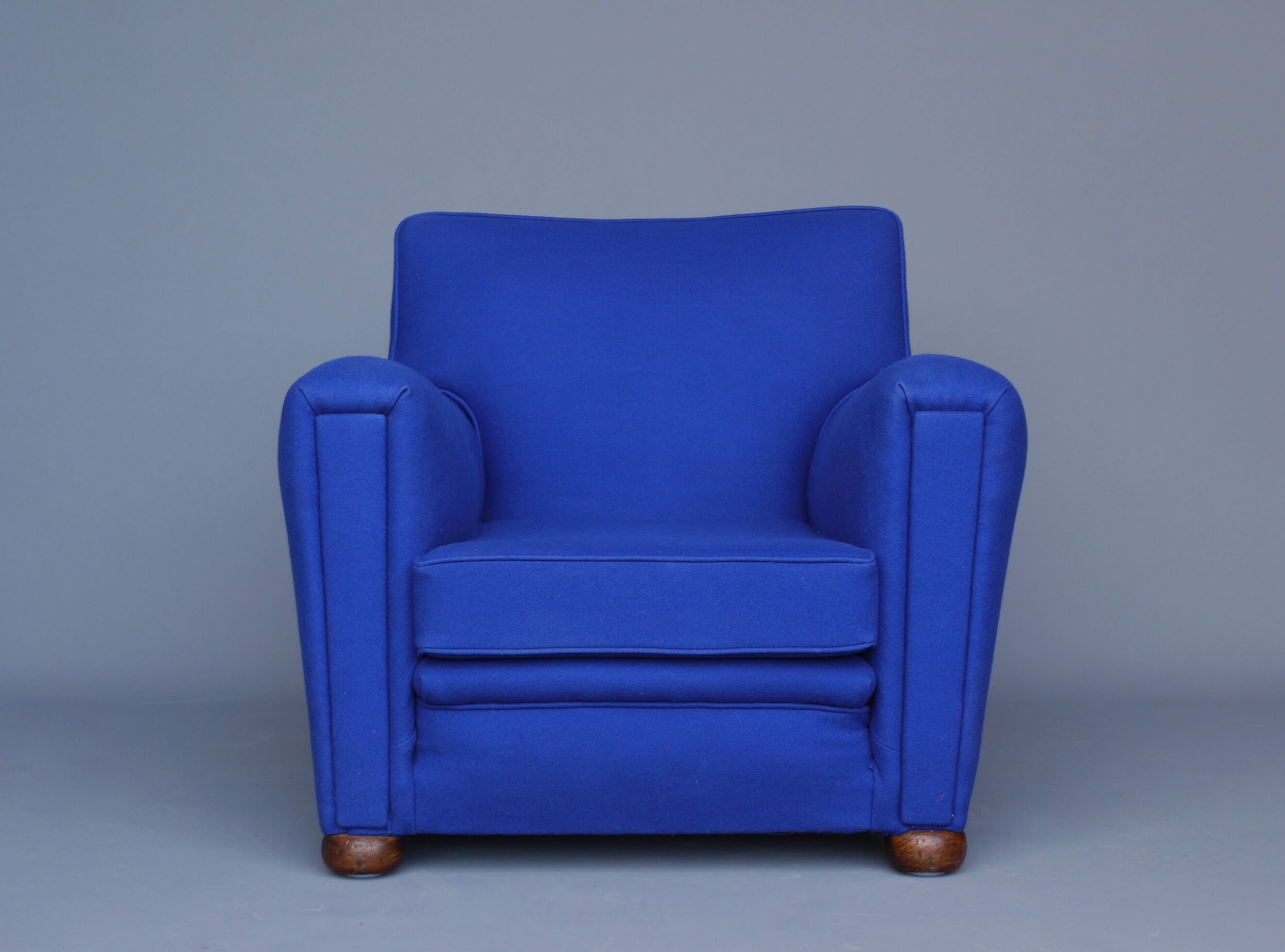 Royal blue wool club chair armchair. 1930s