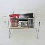 Magazine rack for Roche Bobois in plexiglass and chromed metal, 1970