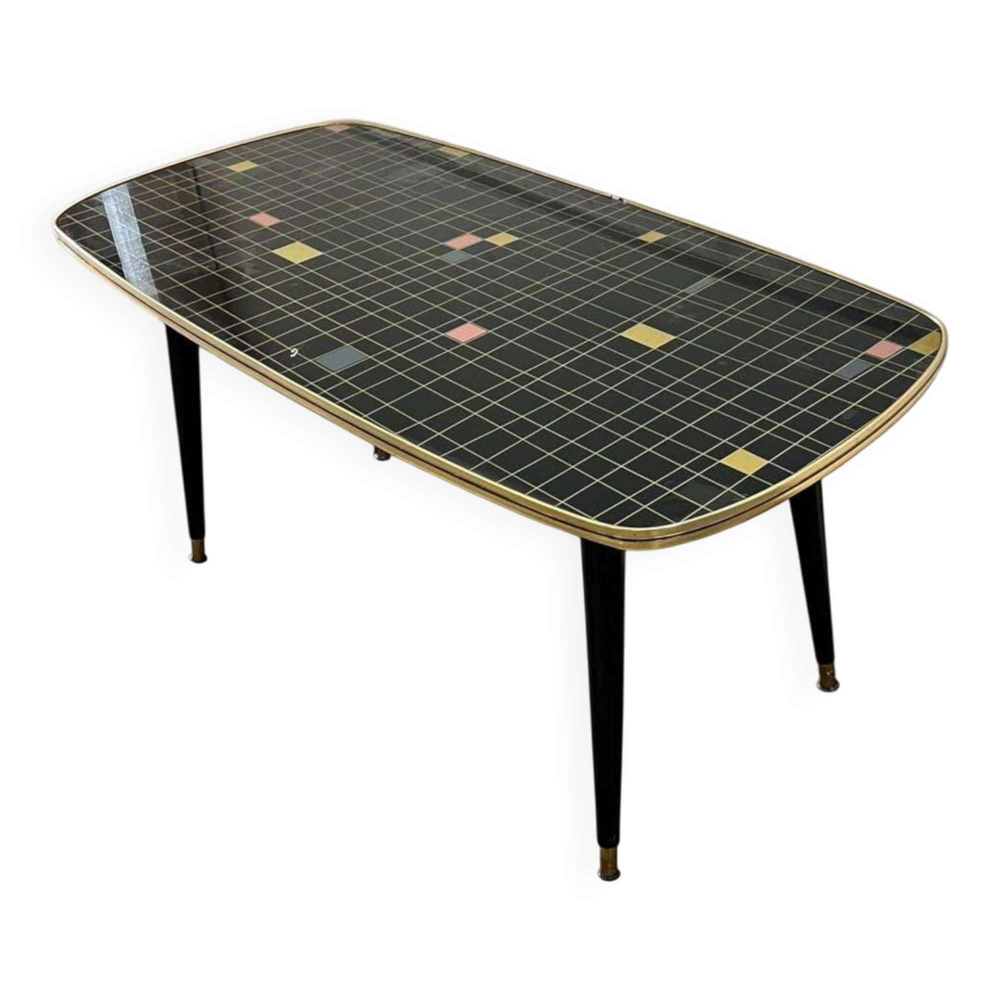 Table basse vintage en formica noir et or