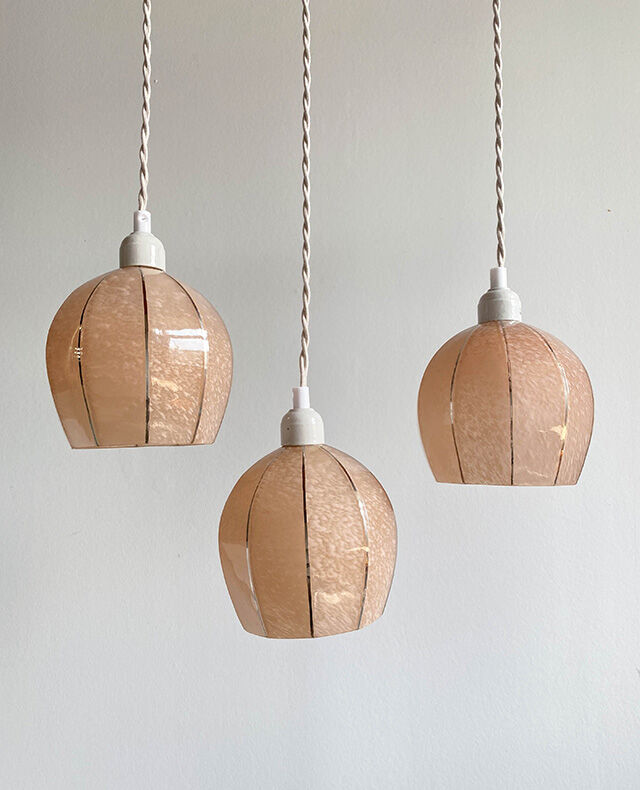 Pink and silver opaline globe hanging