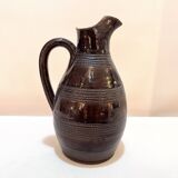 Antique Brutalist brown stoneware pitcher pot from Berry vintage carafe