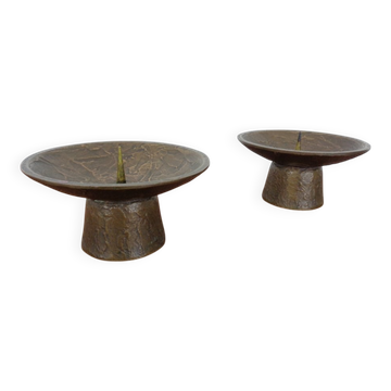 Brutalist Bronze Candleholders, 1960s, Set of 2