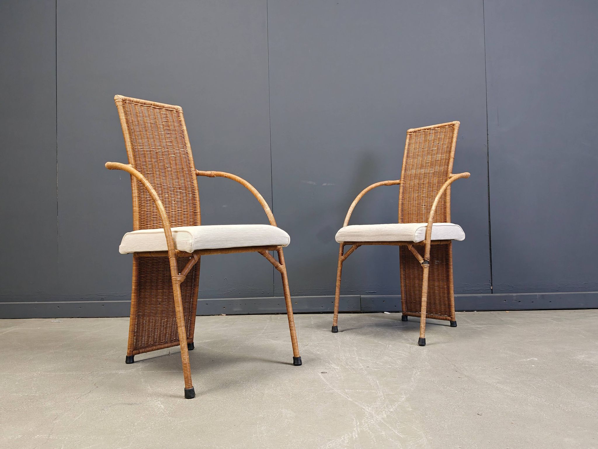 Vintage wicker dining chairs with high backs, 1980s - set of 6