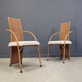 Vintage high back wicker dining chairs, 1980s - set of 6
