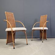 Vintage wicker dining chairs with high backs, 1980s - set of 6