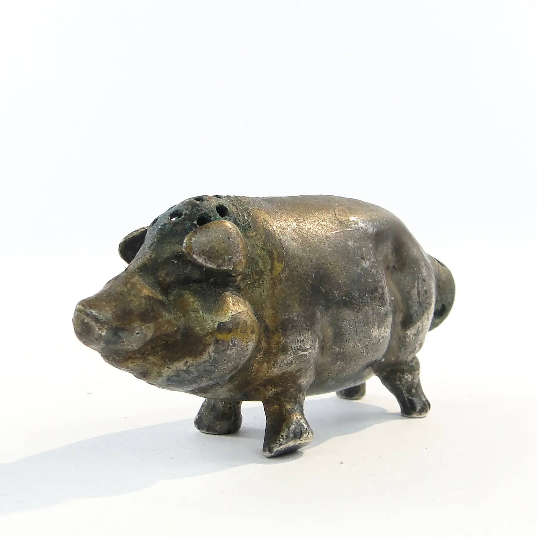 Figurative salt shaker, silver-plated brass, Germany, 19th century