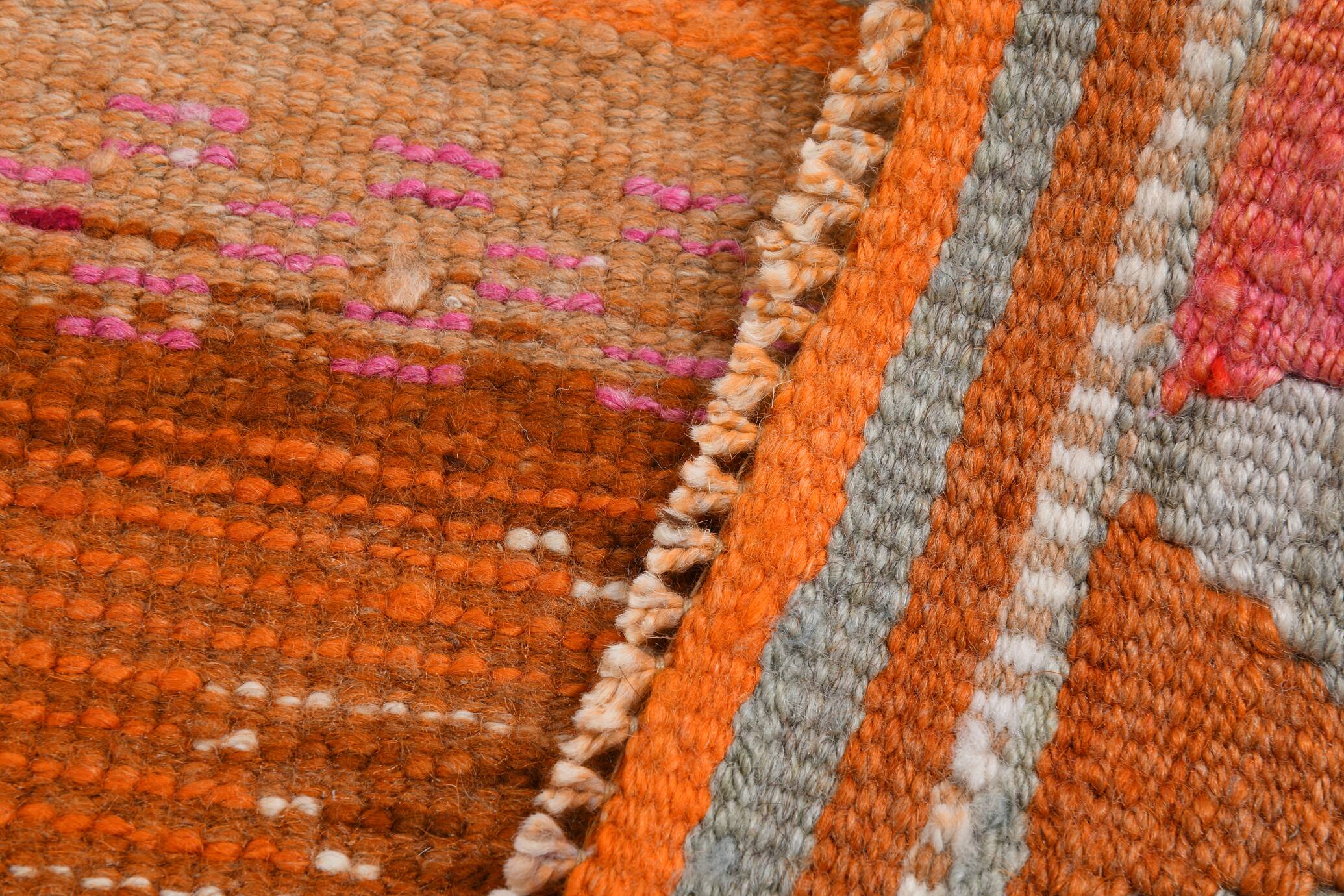 Brunt Orange Turkish Vintage Runner Rug, 85x388Cm