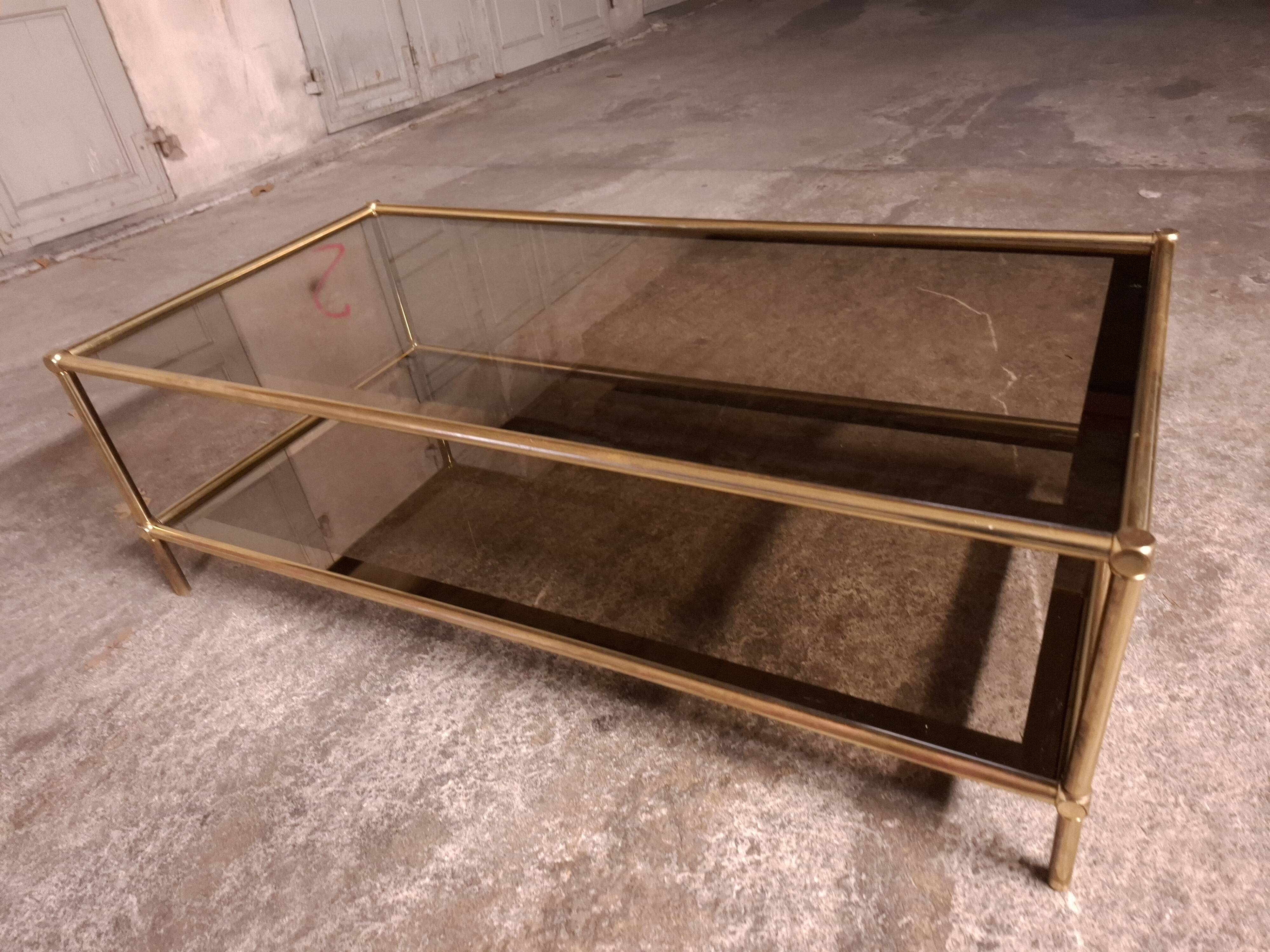 Vintage 80's brass coffee table, glass tops