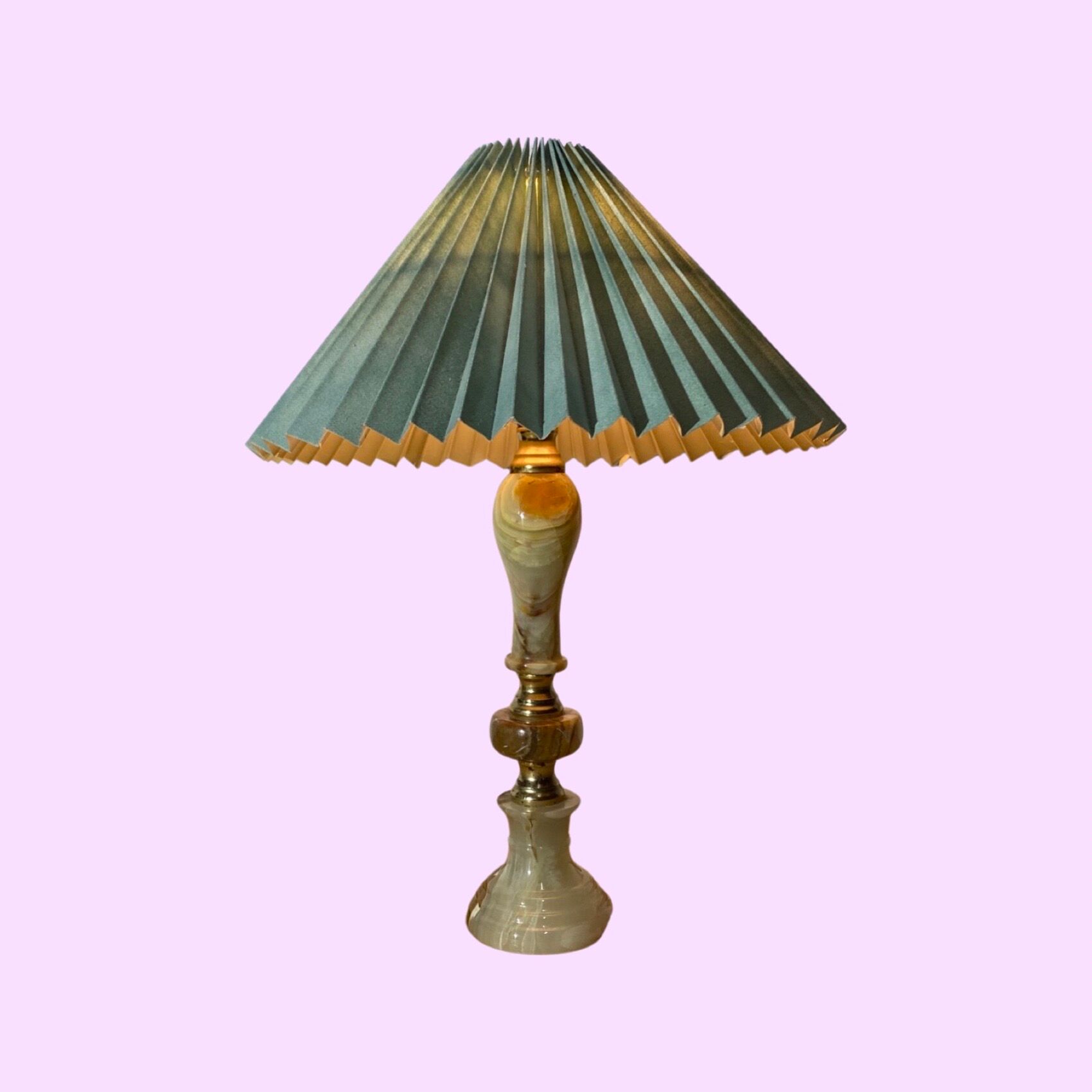 60s Green Marble Table Lamp From Denmark | Vintage Desk Lamp Green Marble With Brass Mid-Century